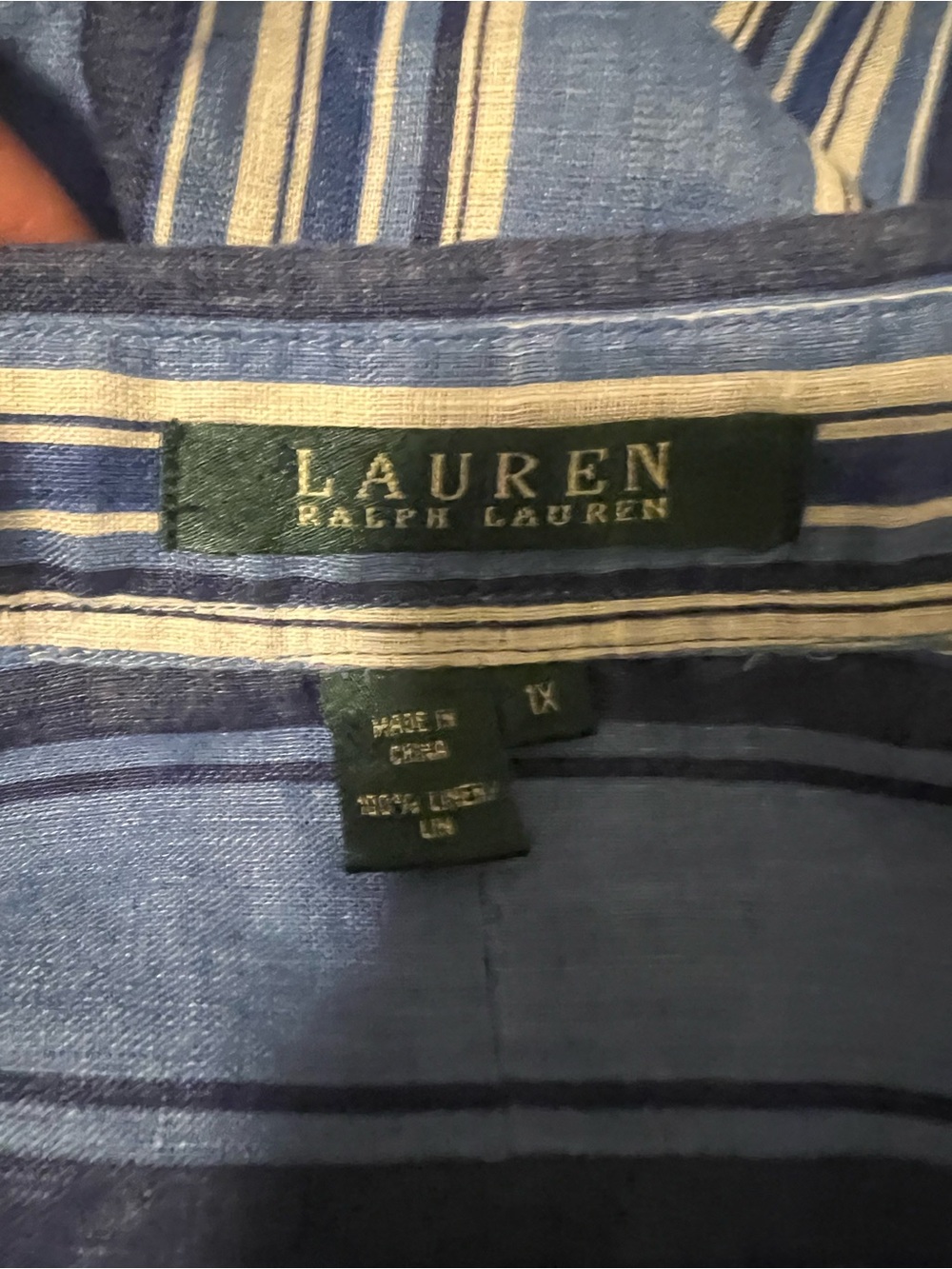 LAUREN Ralph Lauren Blue Striped Linen Button-Up Shirt 1X - Picture 3 of 3